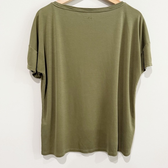 EILEEN FISHER Tencel Bateau Boat Neck Tee Olive Green Quiet Luxury Size Small - Picture 3 of 6